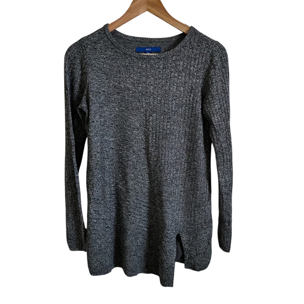 Apt. 9 Gray Tunic Sweater Long Sleeve Ribbed Knit Casual XS‎